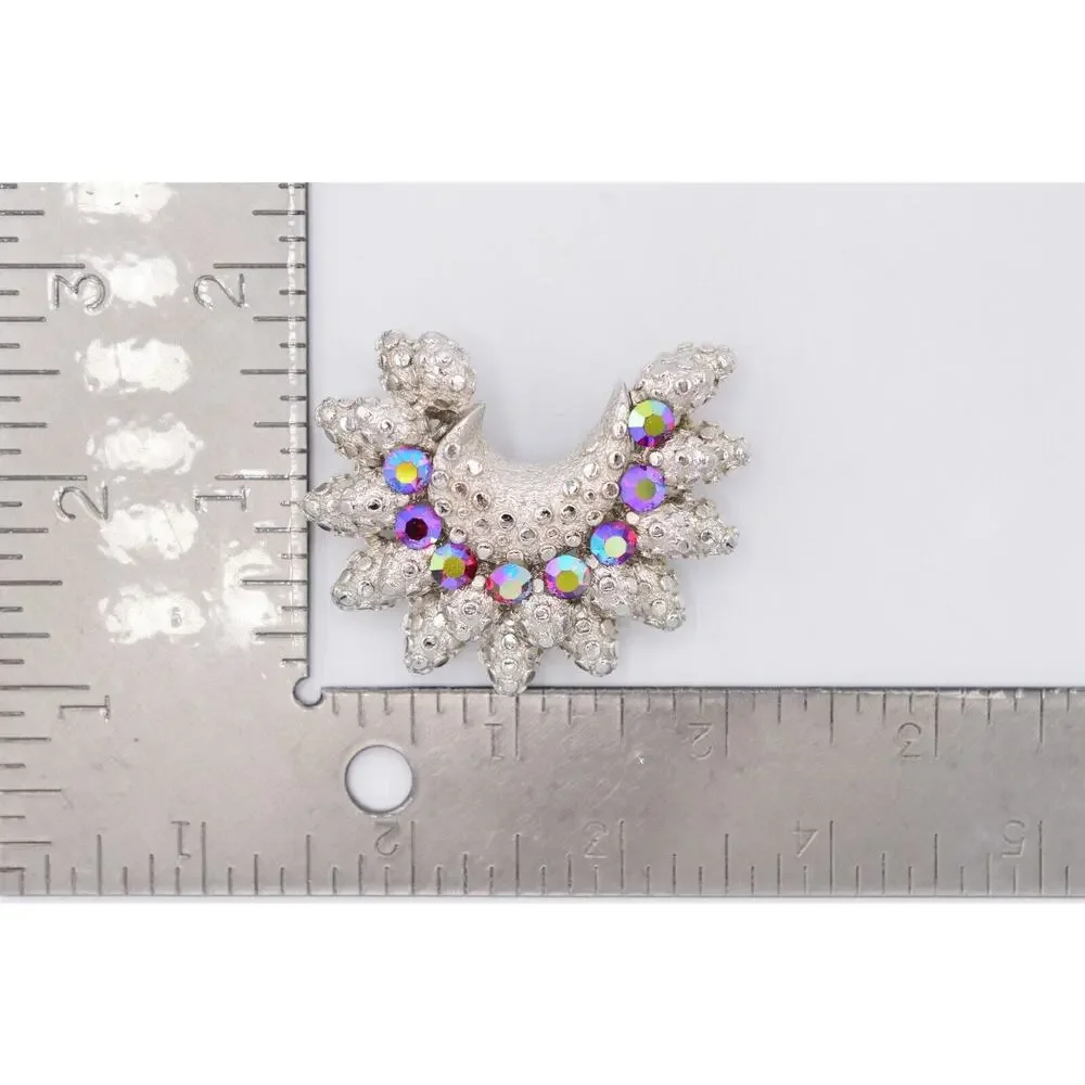 Coro Vintage Crystal Pin Brooch Red AB Brushed Silver Sparkling Signed 1940s 9B